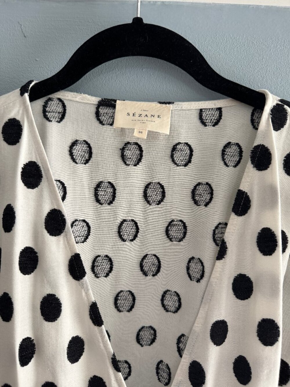 Sezane Marielle Wrap Dress Black Dots Ecru Size 36 - Picture 3 of 5